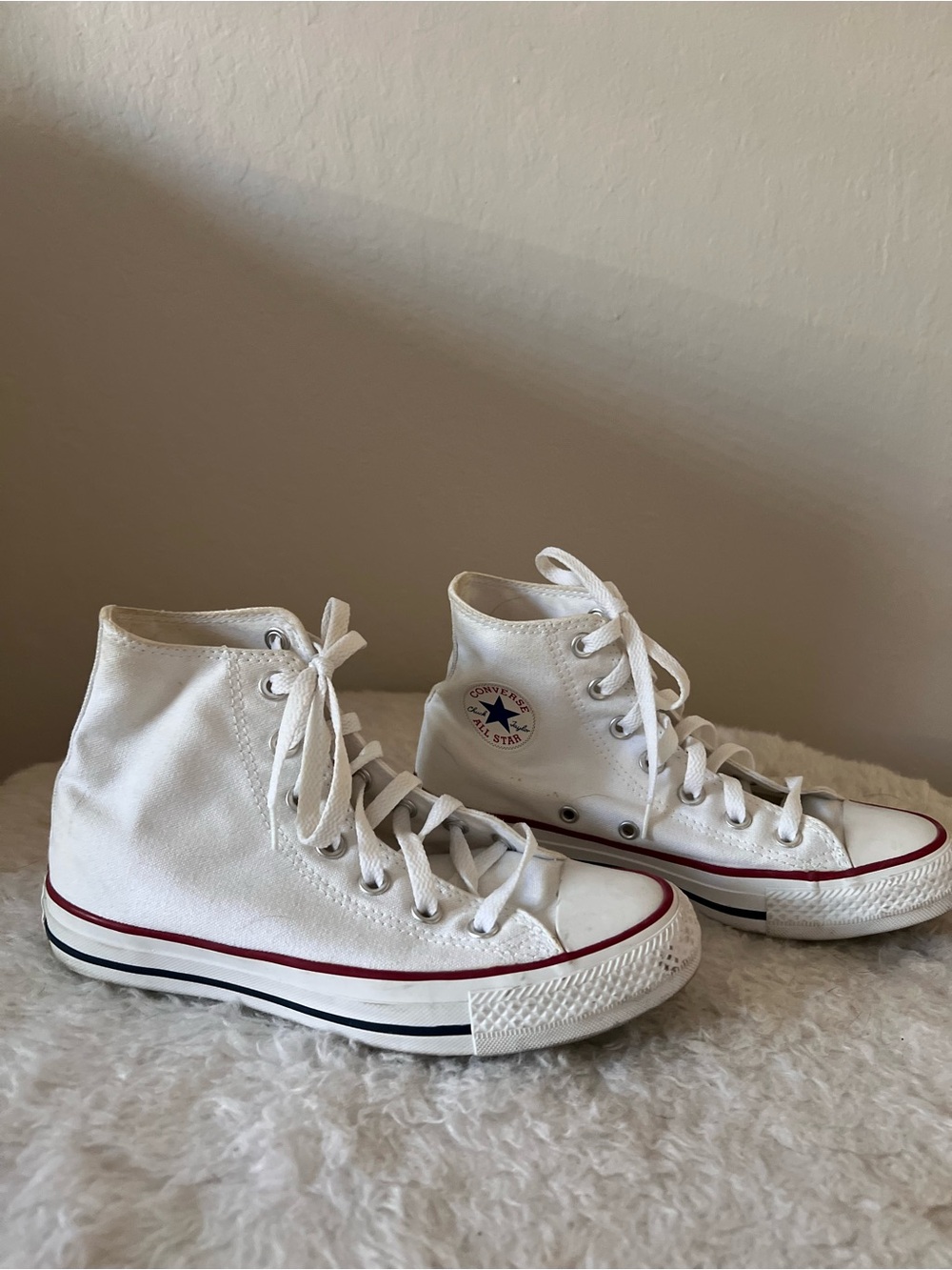 Converse White High Top Sneakers with Red & Navy Accents - Picture 3 of 3